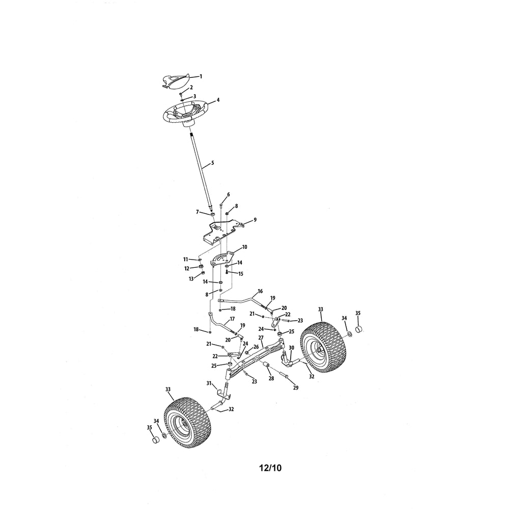 Steering/Front Axle Diagram and Parts List for 13RX90AR256  Cub Cadet Lawn Tractor